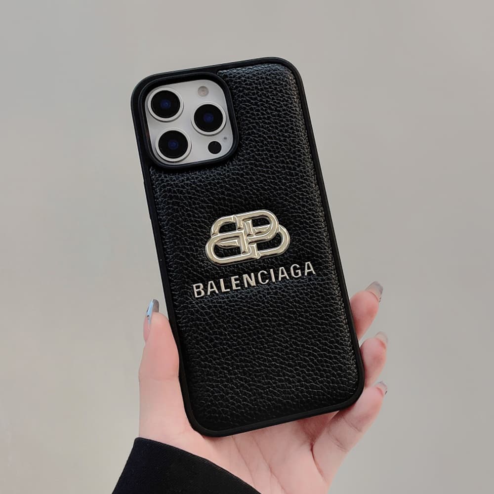 Balenciaga Gold Foil Embossed BB Logo Luxury iPhone Case (Black/White/Red)