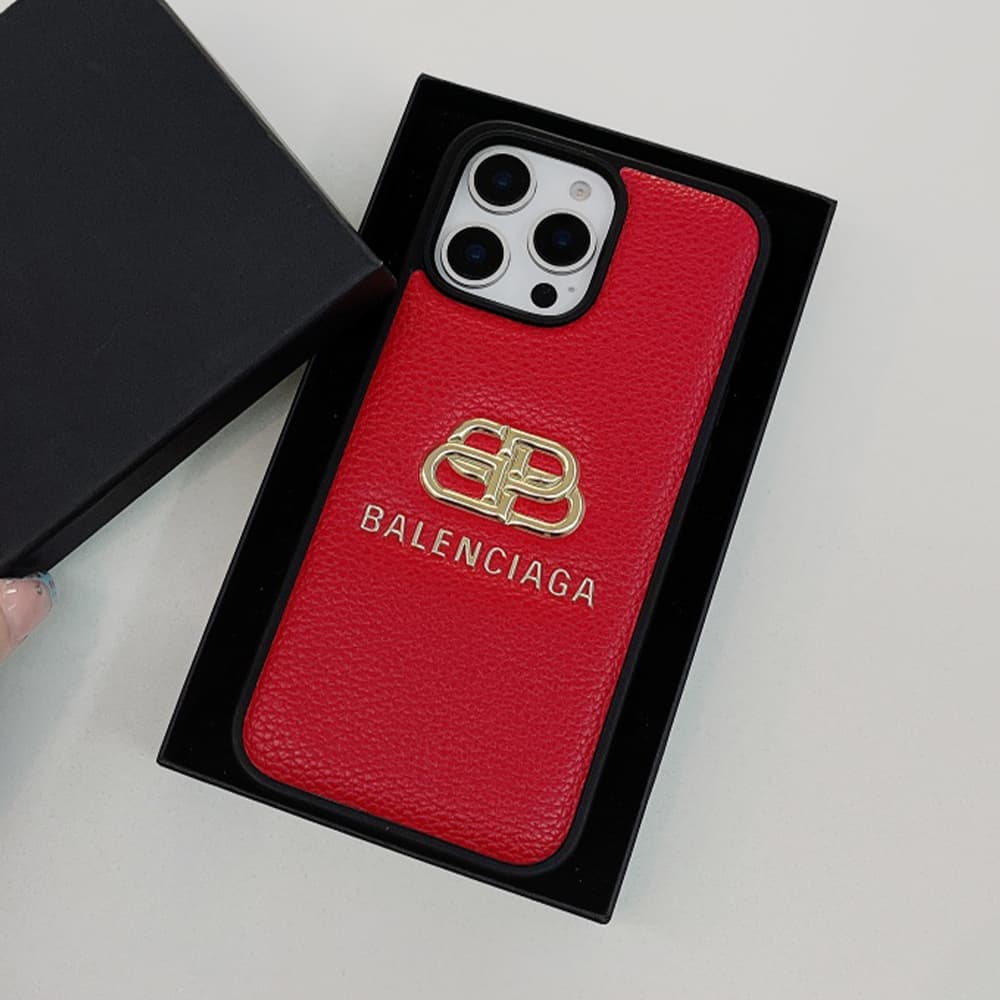 Balenciaga Gold Foil Embossed BB Logo Luxury iPhone Case (Black/White/Red)