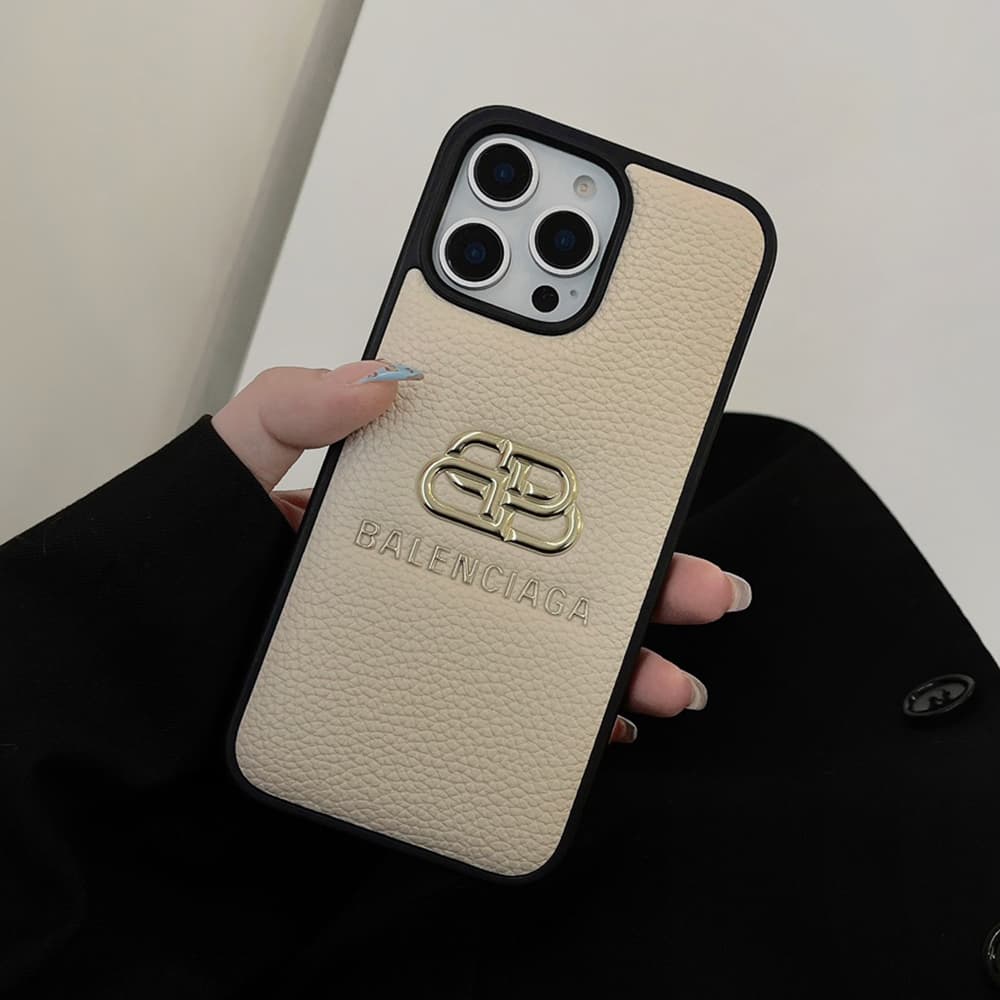 Balenciaga Gold Foil Embossed BB Logo Luxury iPhone Case (Black/White/Red)