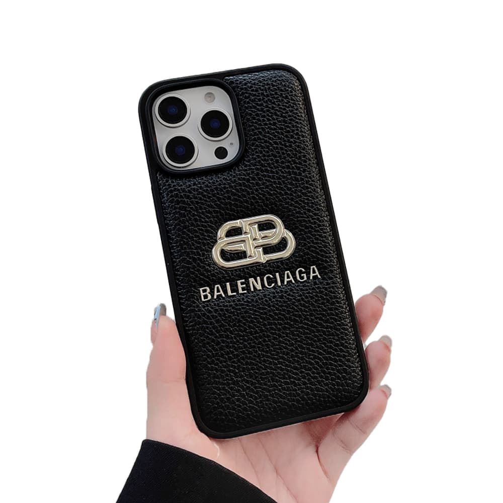 Balenciaga Gold Foil Embossed BB Logo Luxury iPhone Case (Black/White/Red)