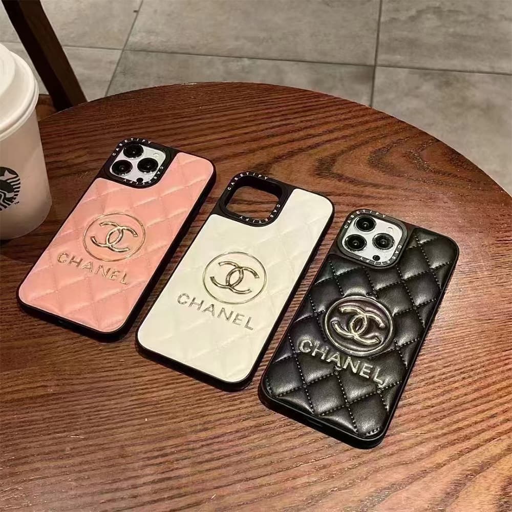 CHANEL x CASETiFY Quilted CC Logo Designer iPhone Case - (Pink/Black/White)