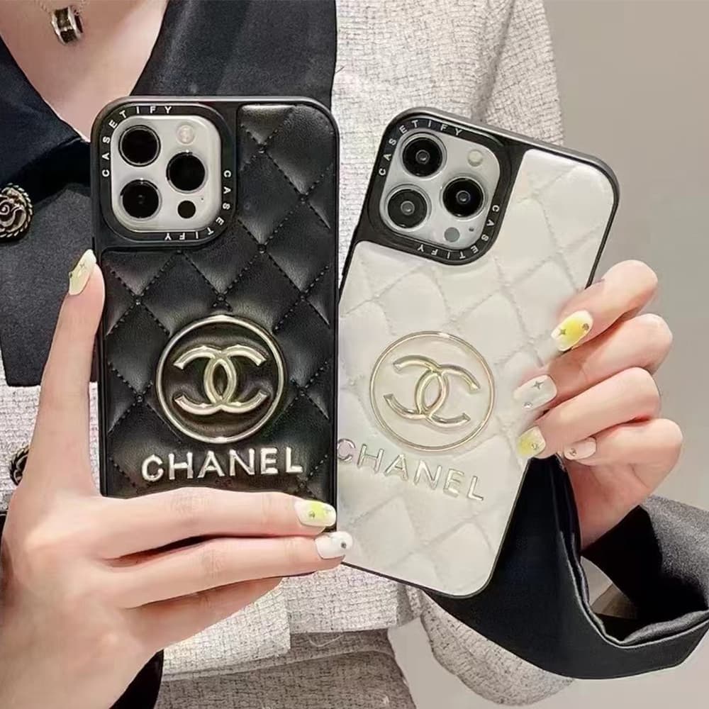 CHANEL x CASETiFY Quilted CC Logo Designer iPhone Case - (Pink/Black/White)