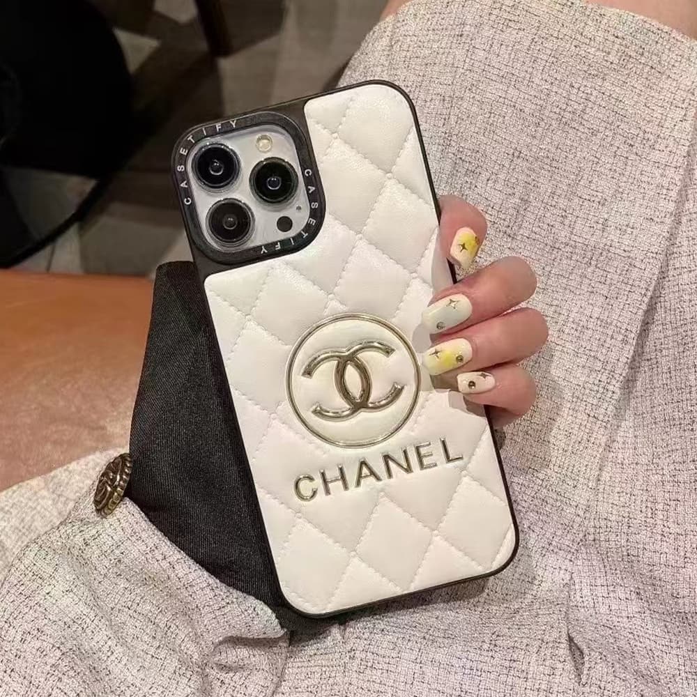 CHANEL x CASETiFY Quilted CC Logo Designer iPhone Case - (Pink/Black/White)