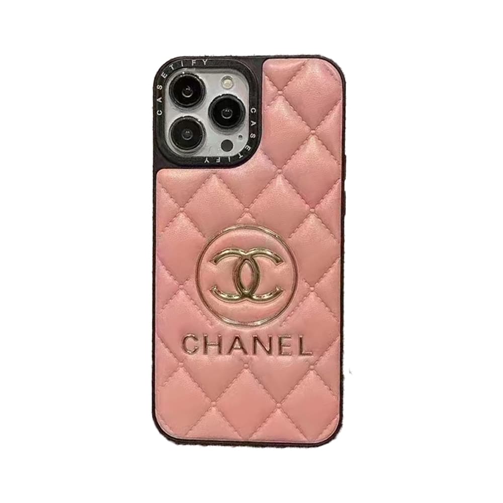 CHANEL x CASETiFY Quilted CC Logo Designer iPhone Case - (Pink/Black/White)