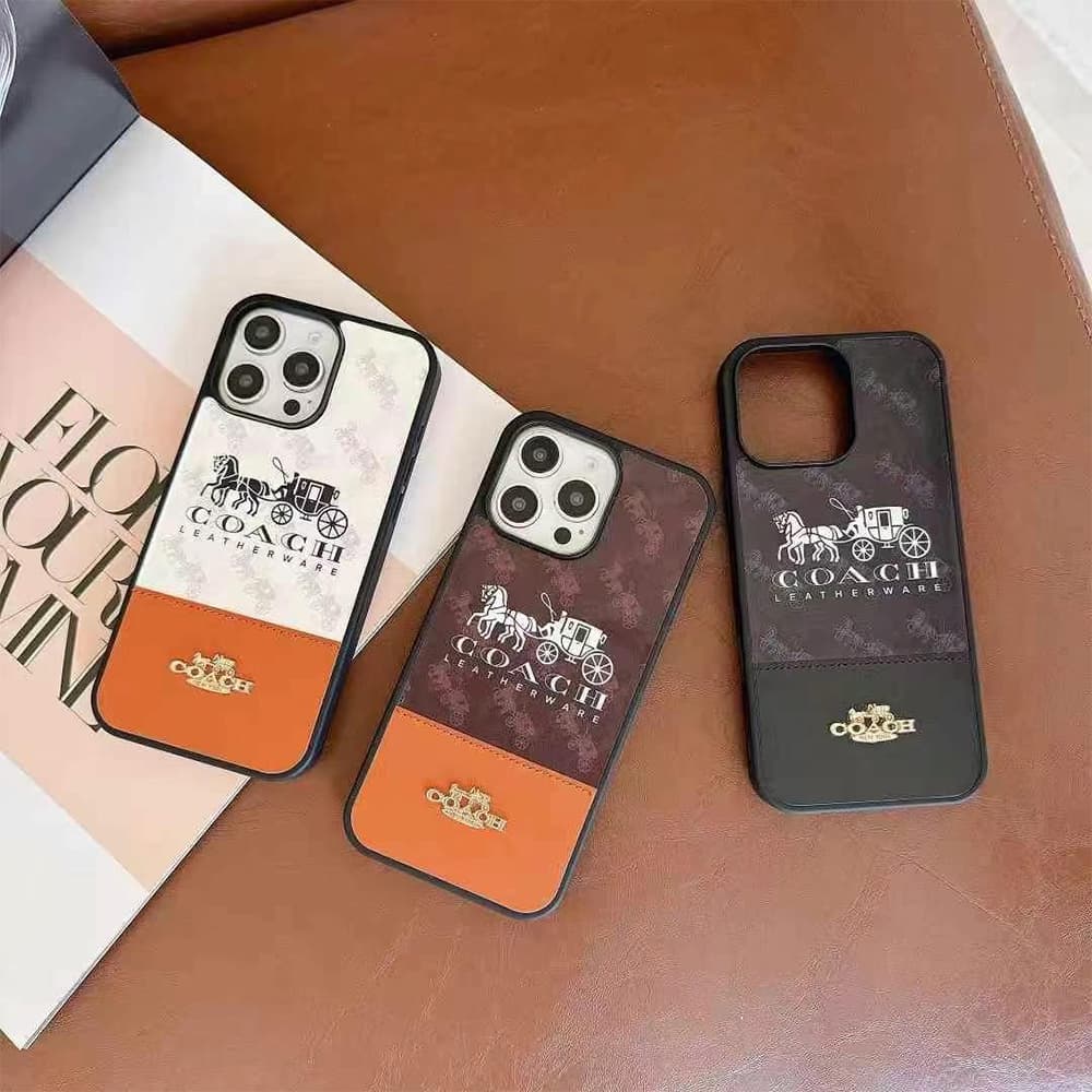 COACH Carriage Logo Color Blocking Designer iPhone Case with Gold Accents