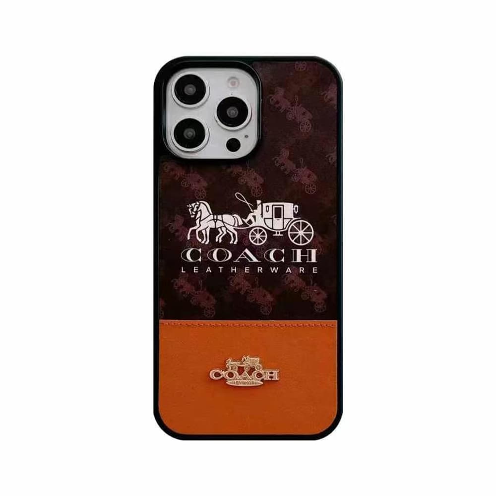 COACH Carriage Logo Color Blocking Designer iPhone Case with Gold Accents