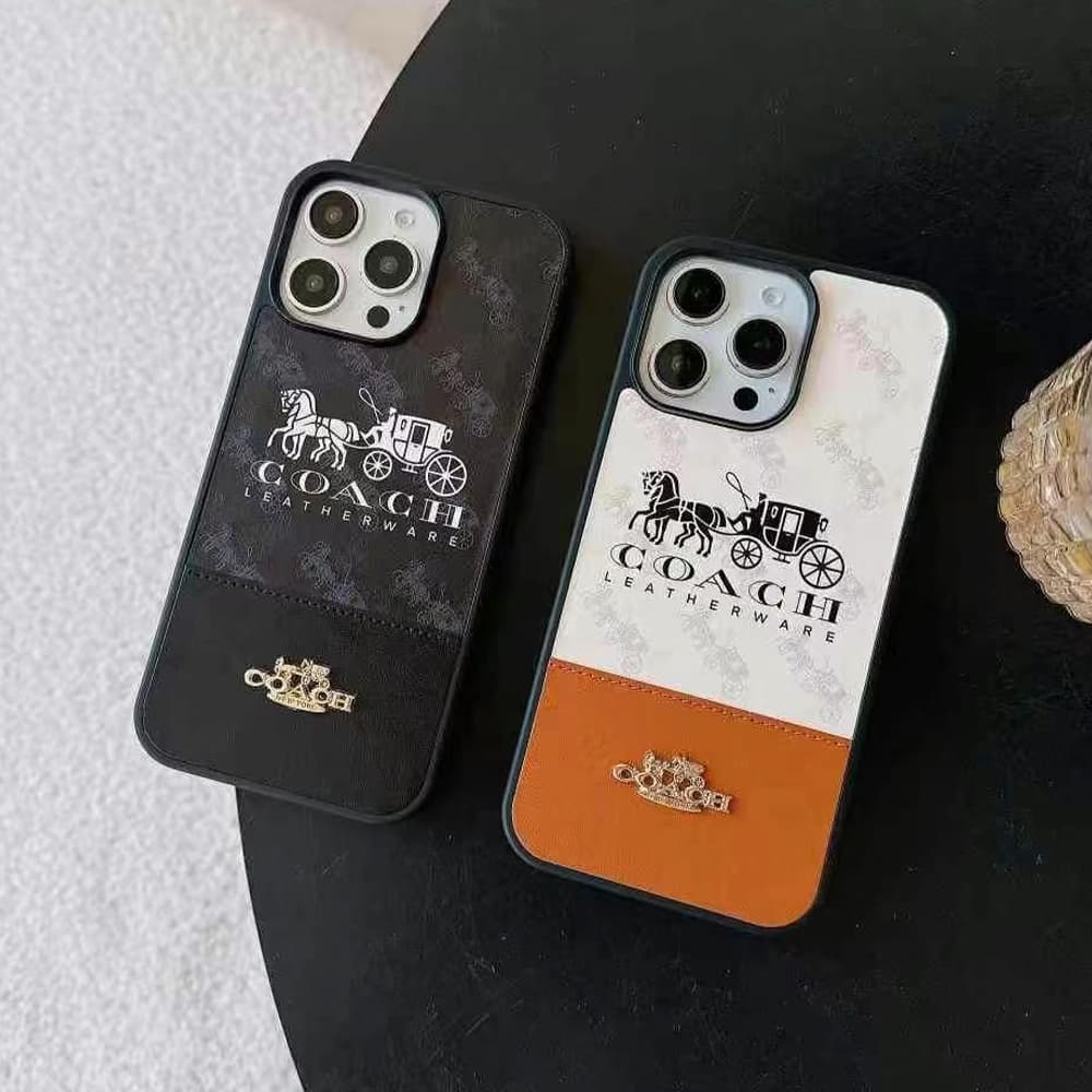 COACH Carriage Logo Color Blocking Designer iPhone Case with Gold Accents