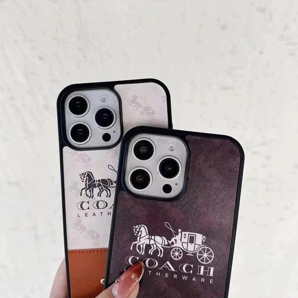 COACH Carriage Logo Color Blocking Designer iPhone Case with Gold Accents