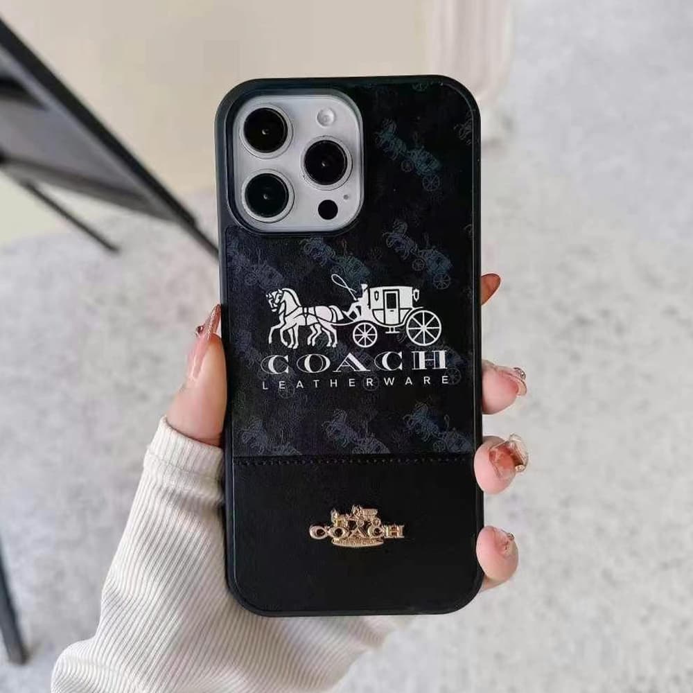 COACH Carriage Logo Color Blocking Designer iPhone Case with Gold Accents
