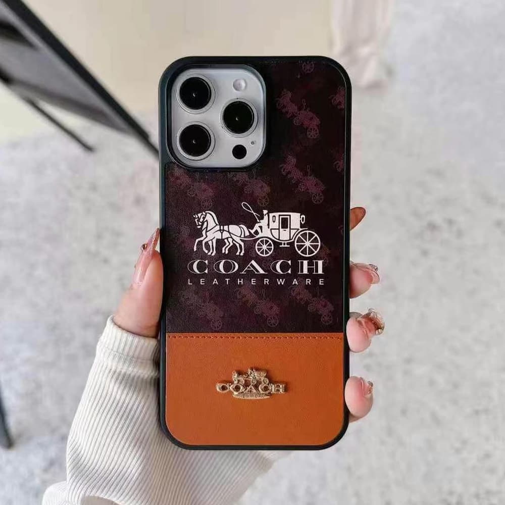 COACH Carriage Logo Color Blocking Designer iPhone Case with Gold Accents