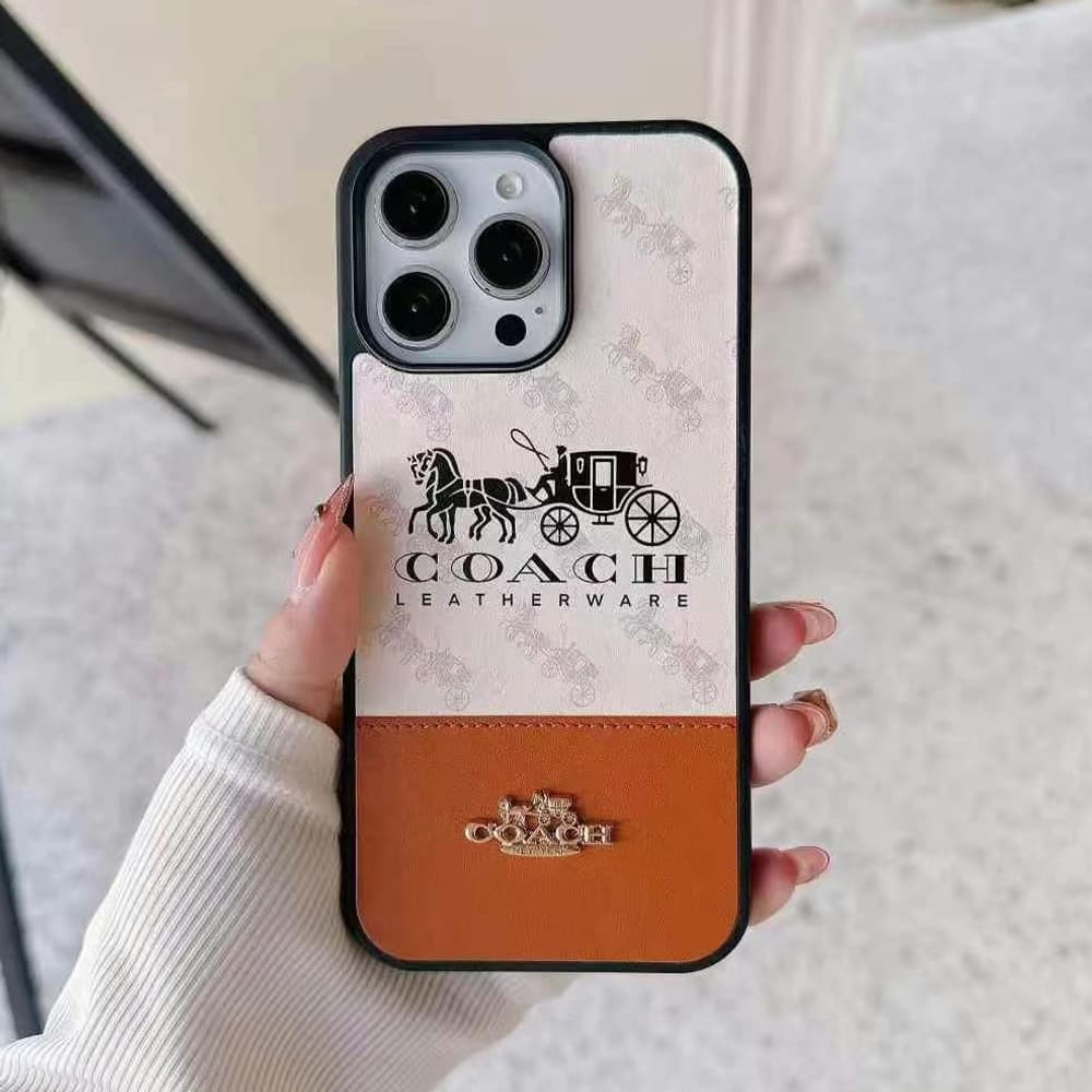 COACH Carriage Logo Color Blocking Designer iPhone Case with Gold Accents