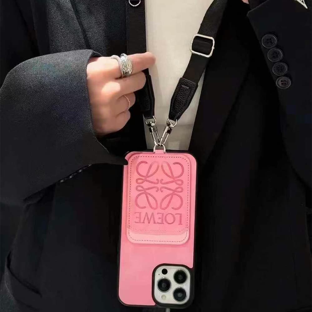 LOEWE Anagram Embossed iPhone Case with Card Holder & Strap (4 Colors)