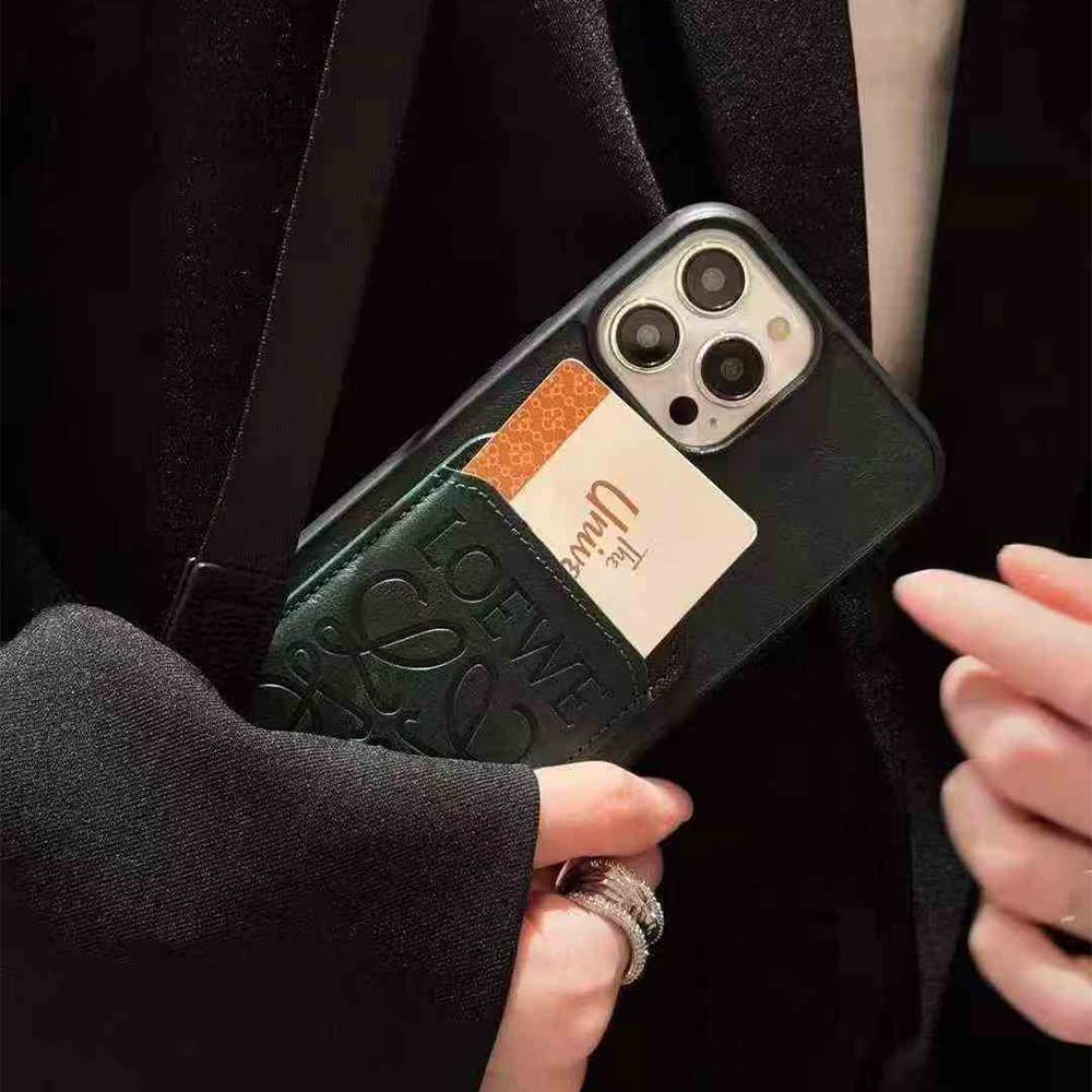 LOEWE Anagram Embossed iPhone Case with Card Holder & Strap (4 Colors)