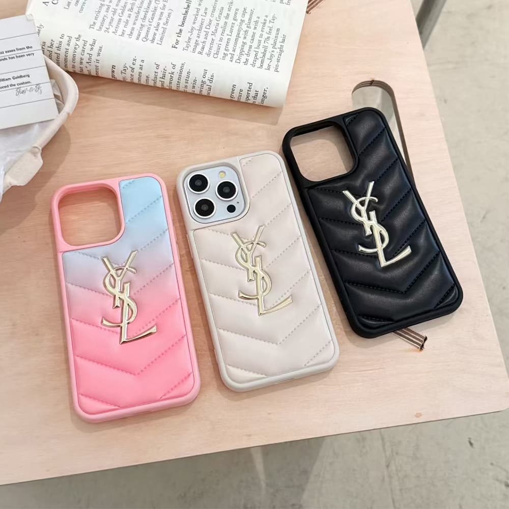 YSL Quilted Pattern iPhone Case with Gold Logo (3 Colors)