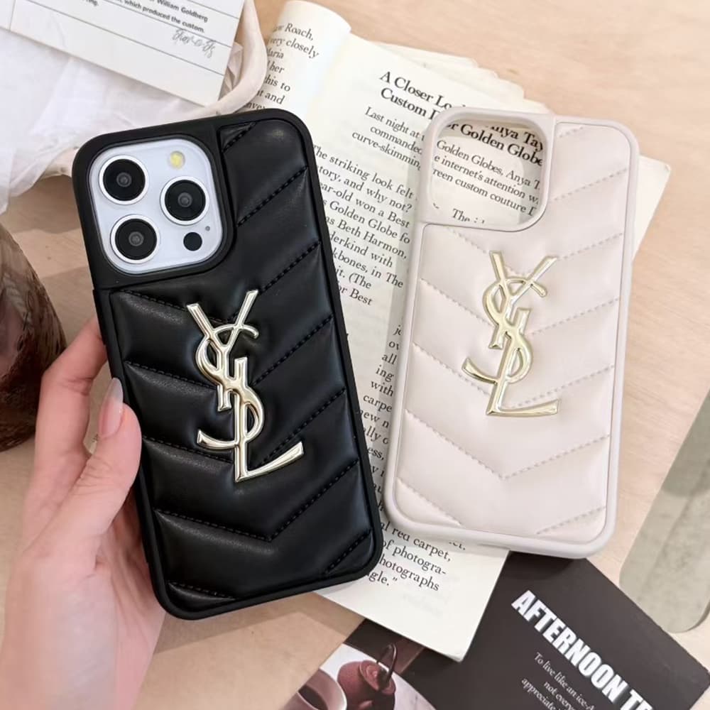 YSL Quilted Pattern iPhone Case with Gold Logo (3 Colors)
