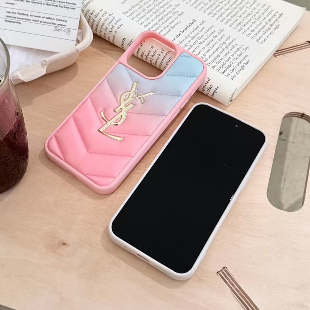 YSL Quilted Pattern iPhone Case with Gold Logo (3 Colors)