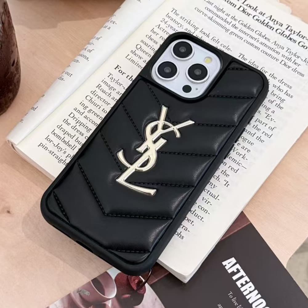 YSL Quilted Pattern iPhone Case with Gold Logo (3 Colors)