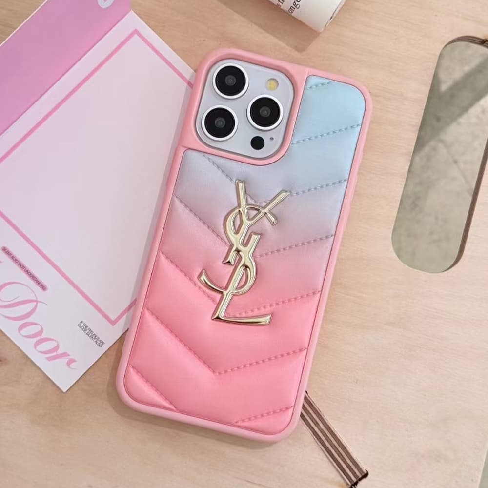 YSL Quilted Pattern iPhone Case with Gold Logo (3 Colors)
