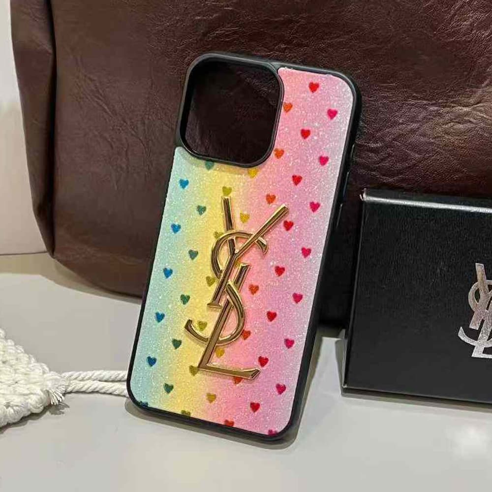 YSL Glitter & Hearts iPhone Case with Gold Logo (5 Styles)