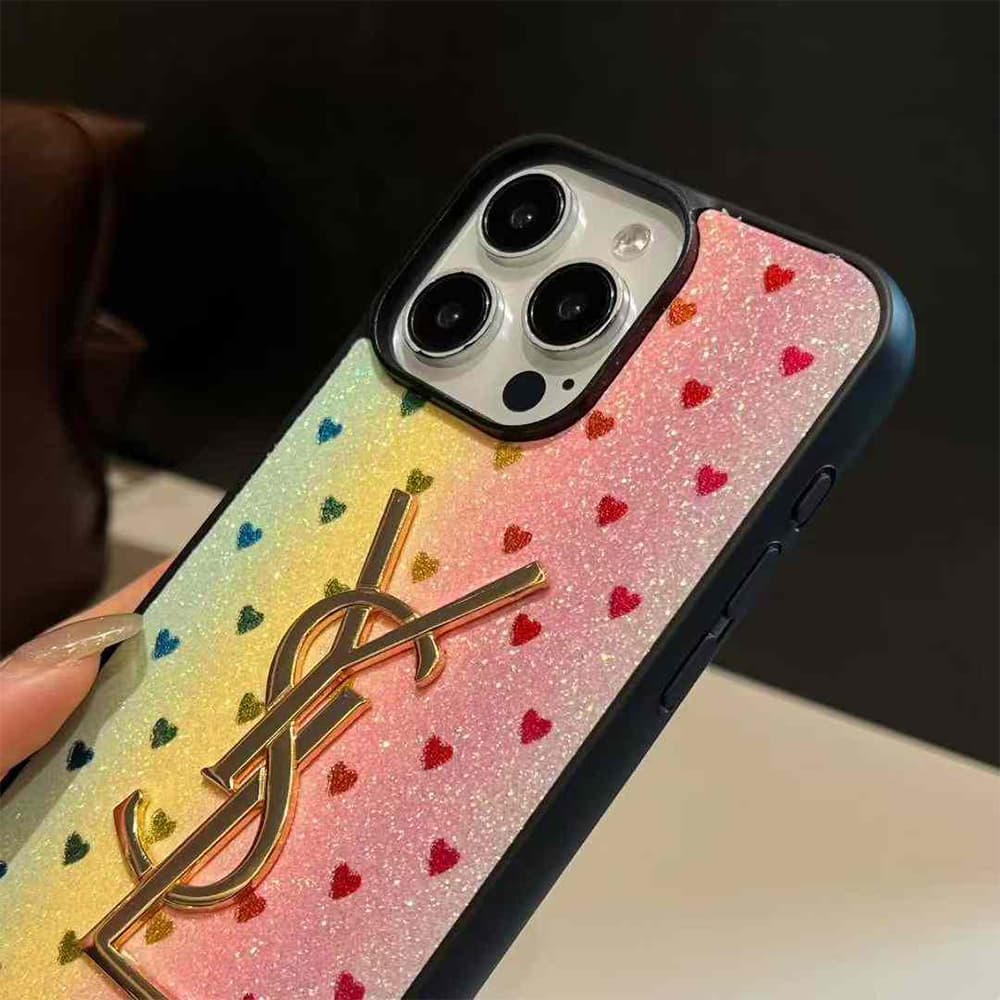 YSL Glitter & Hearts iPhone Case with Gold Logo (5 Styles)