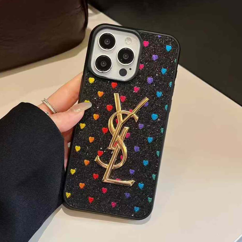 YSL Glitter & Hearts iPhone Case with Gold Logo (5 Styles)