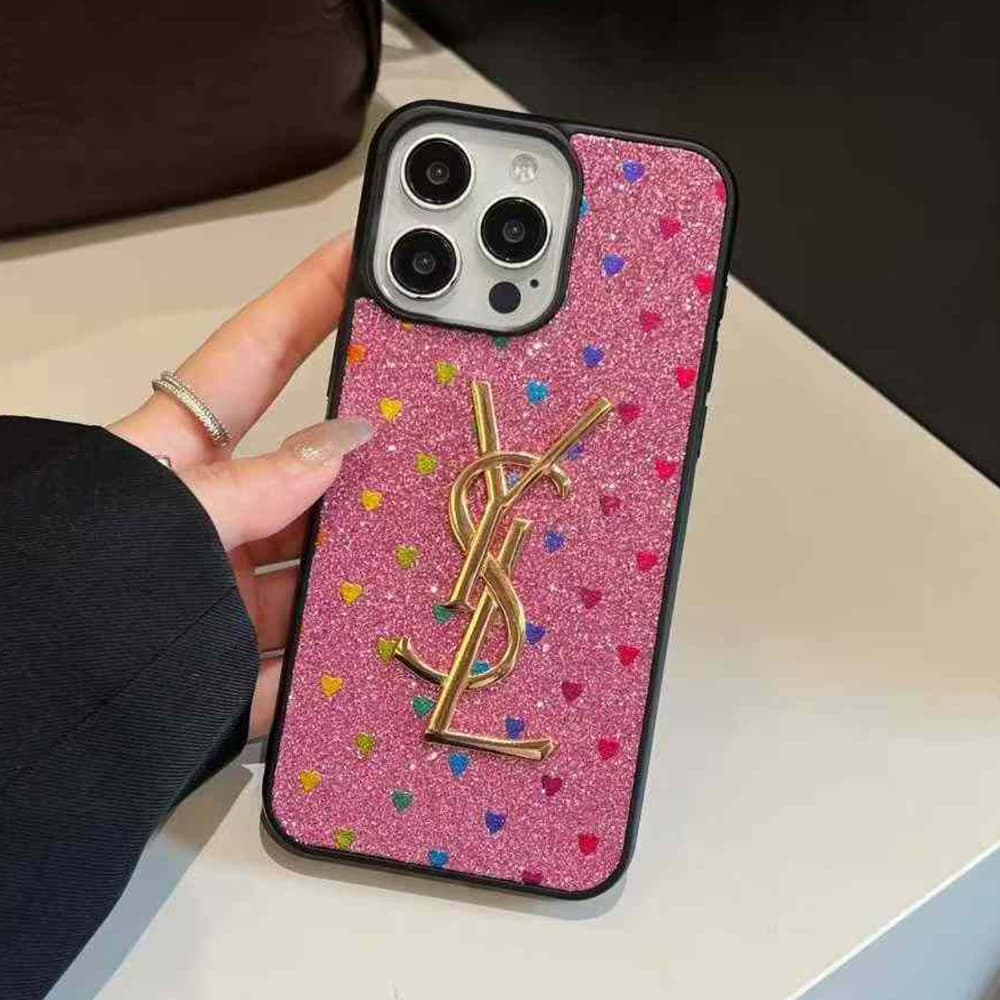 YSL Glitter & Hearts iPhone Case with Gold Logo (5 Styles)