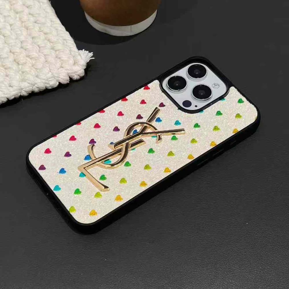 YSL Glitter & Hearts iPhone Case with Gold Logo (5 Styles)
