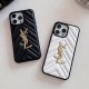 YSL Quilted Pattern iPhone Case with Gold Glitter Logo (Black/White)