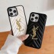 YSL Quilted Pattern iPhone Case with Gold Glitter Logo (Black/White)