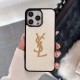 YSL Quilted Pattern iPhone Case with Gold Glitter Logo (Black/White)