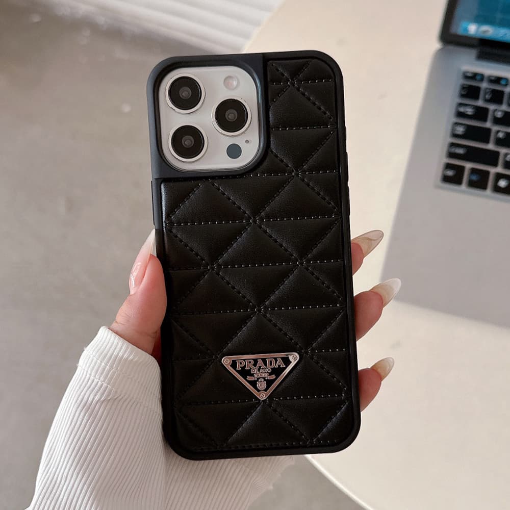 Prada Quilted Pattern with Triangle Logo iPhone Case