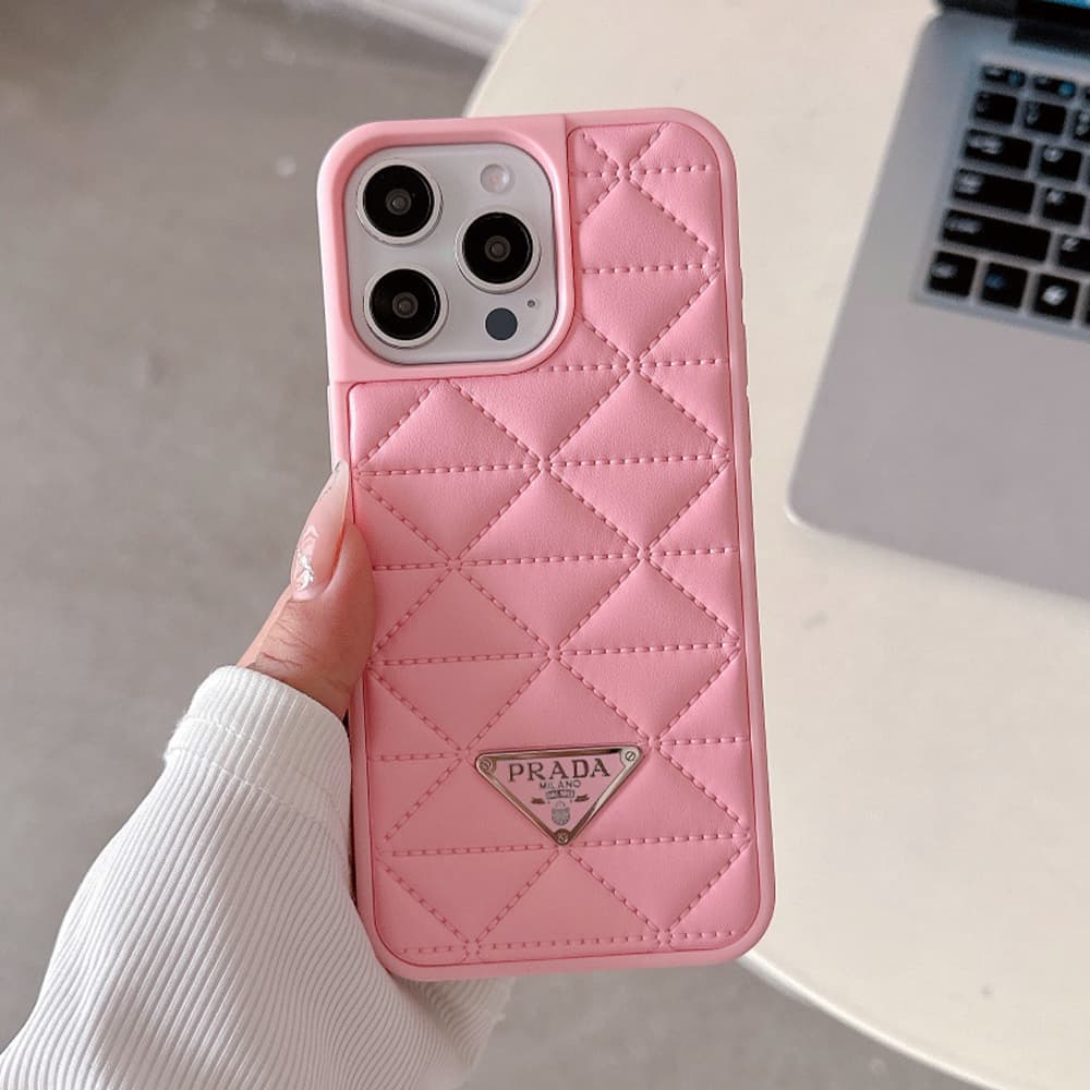 Prada Quilted Pattern with Triangle Logo iPhone Case