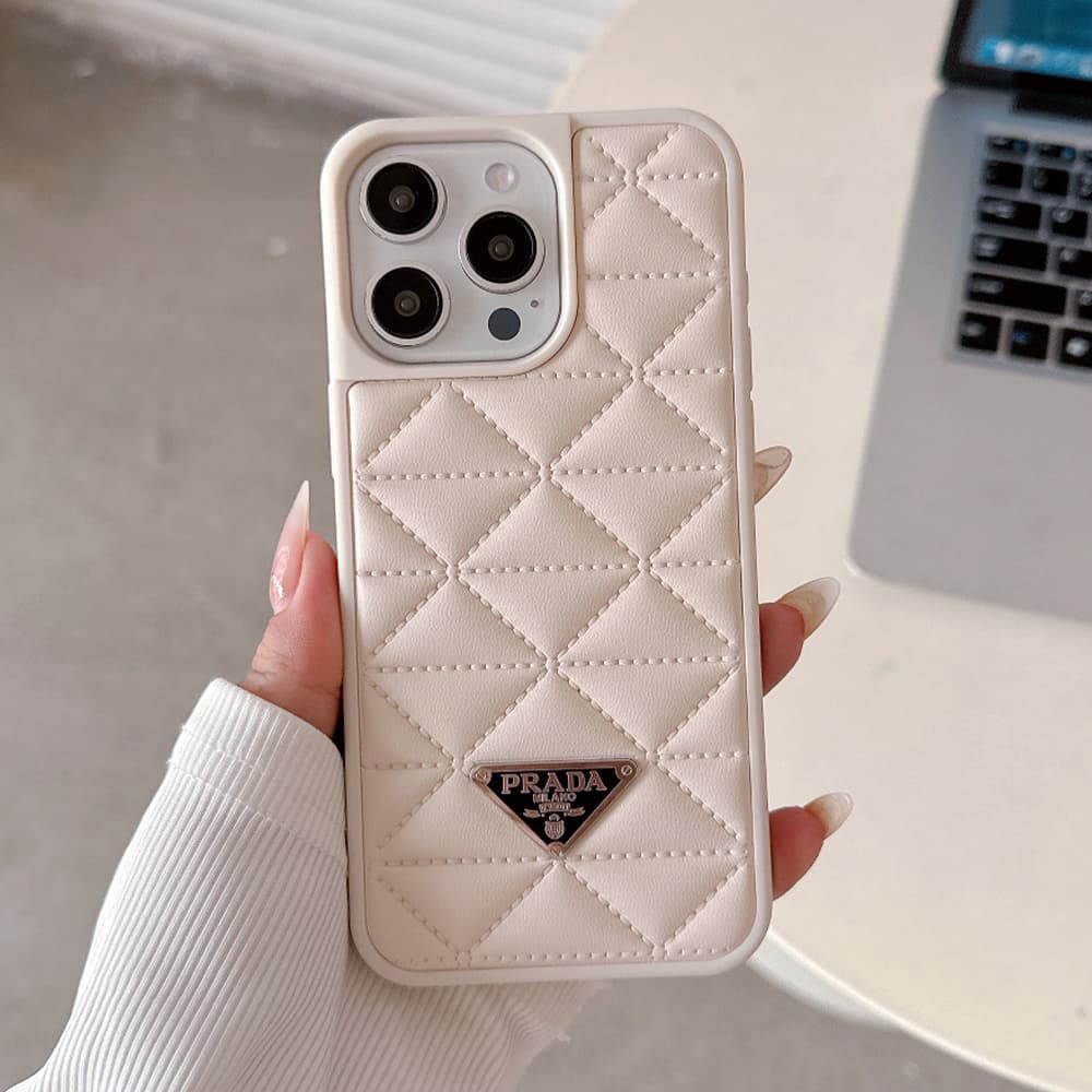 Prada Quilted Pattern with Triangle Logo iPhone Case