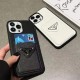 Prada Saffiano Texture & Triangle Logo iPhone Case with Card Slot (7 Colors)