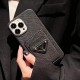 Prada Saffiano Texture & Triangle Logo iPhone Case with Card Slot (7 Colors)