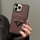 Prada Saffiano Texture & Triangle Logo iPhone Case with Card Slot (7 Colors)
