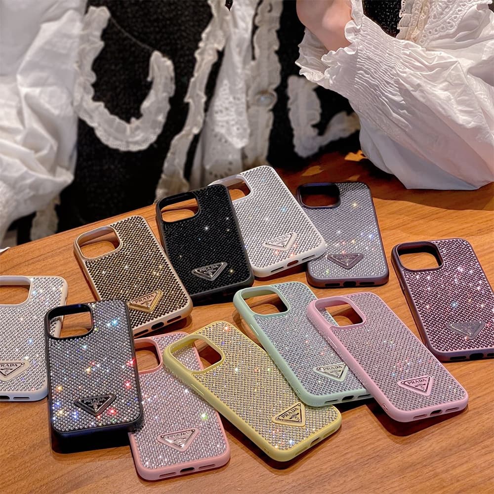 Prada Full Crystal iPhone Case with Metal Logo (11 Colors)