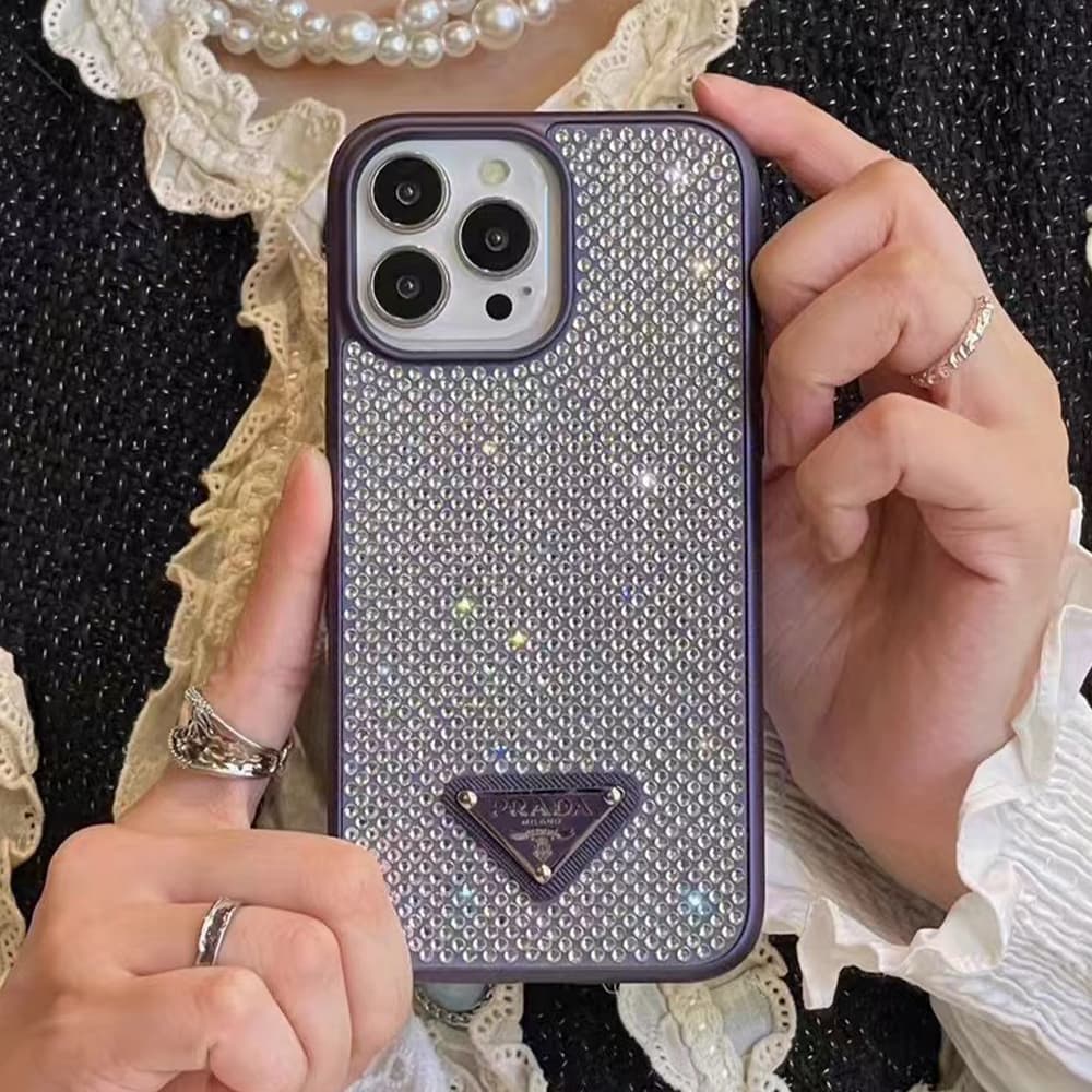 Prada Full Crystal iPhone Case with Metal Logo (11 Colors)