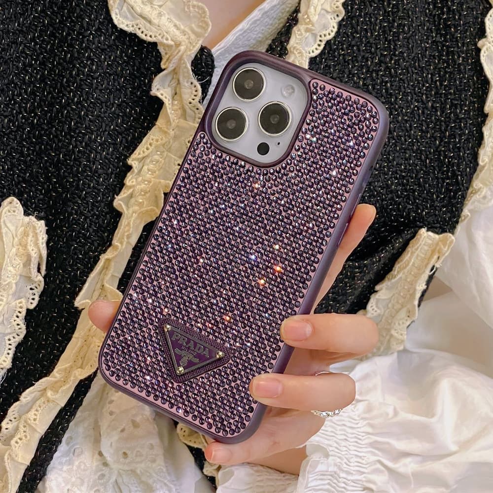 Prada Full Crystal iPhone Case with Metal Logo (11 Colors)