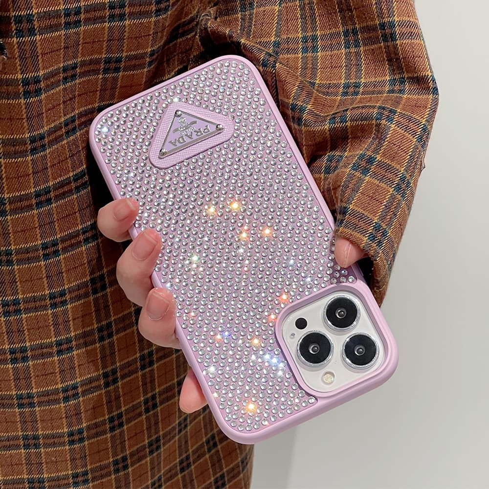 Prada Full Crystal iPhone Case with Metal Logo (11 Colors)