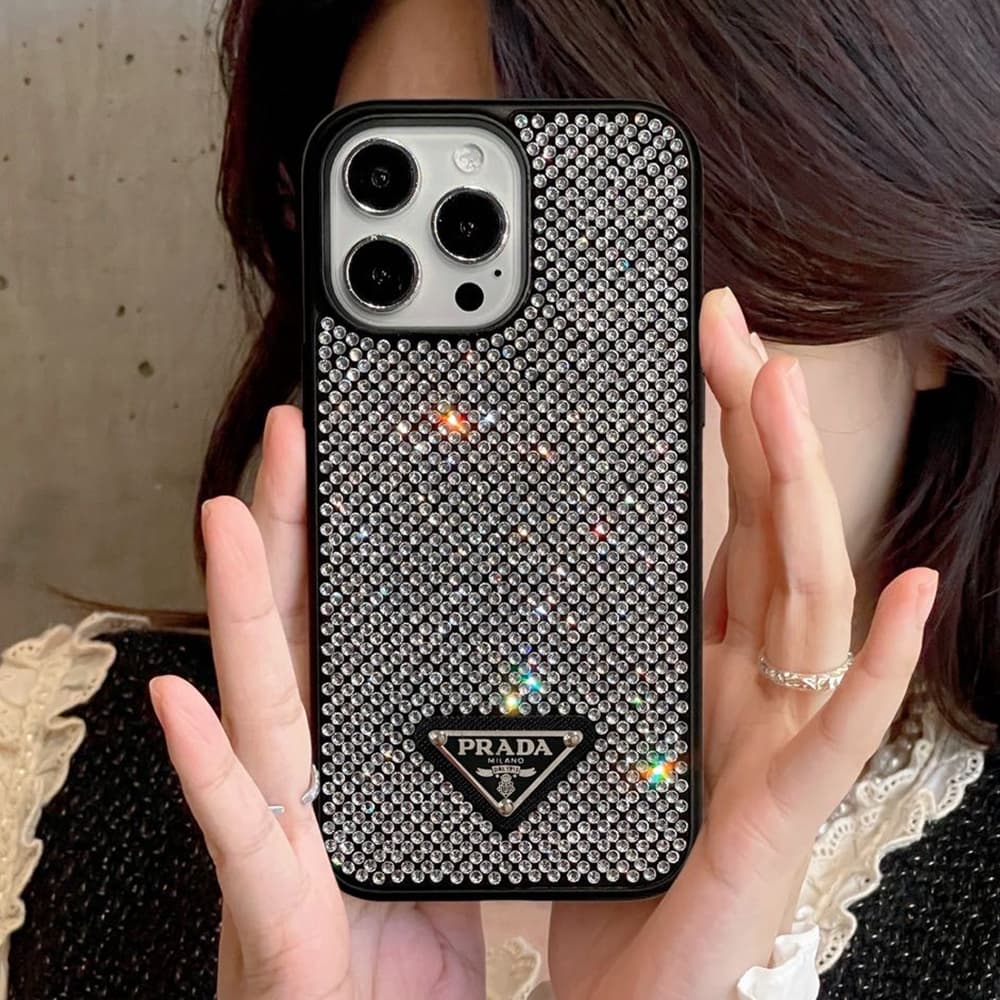 Prada Full Crystal iPhone Case with Metal Logo (11 Colors)