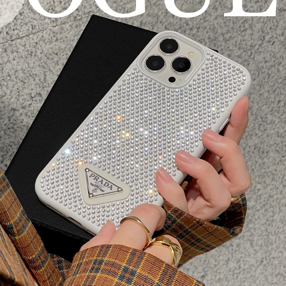 Prada Full Crystal iPhone Case with Metal Logo (11 Colors)