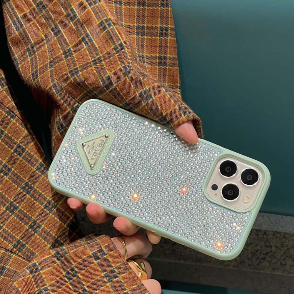 Prada Full Crystal iPhone Case with Metal Logo (11 Colors)