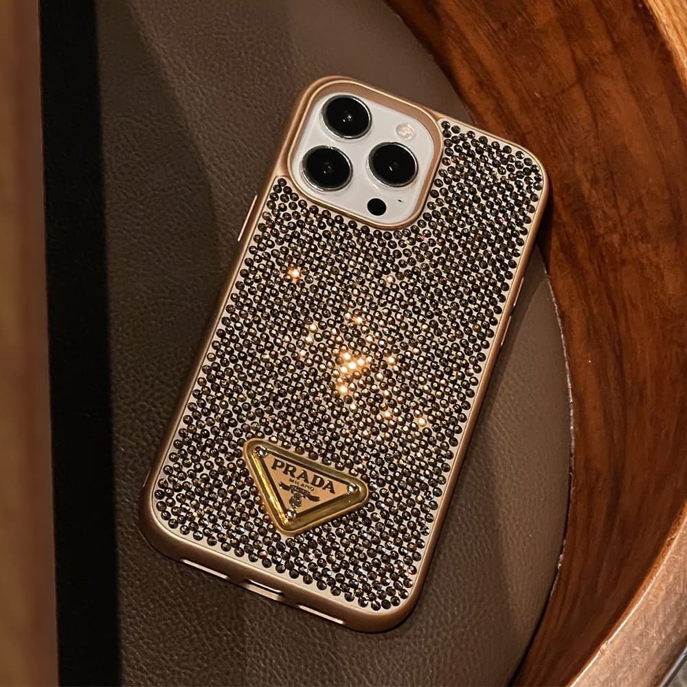Prada Full Crystal iPhone Case with Metal Logo (11 Colors)
