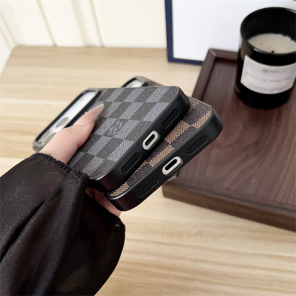 LV Gucci Burberry Large Hole Leather Covered iPhone Case