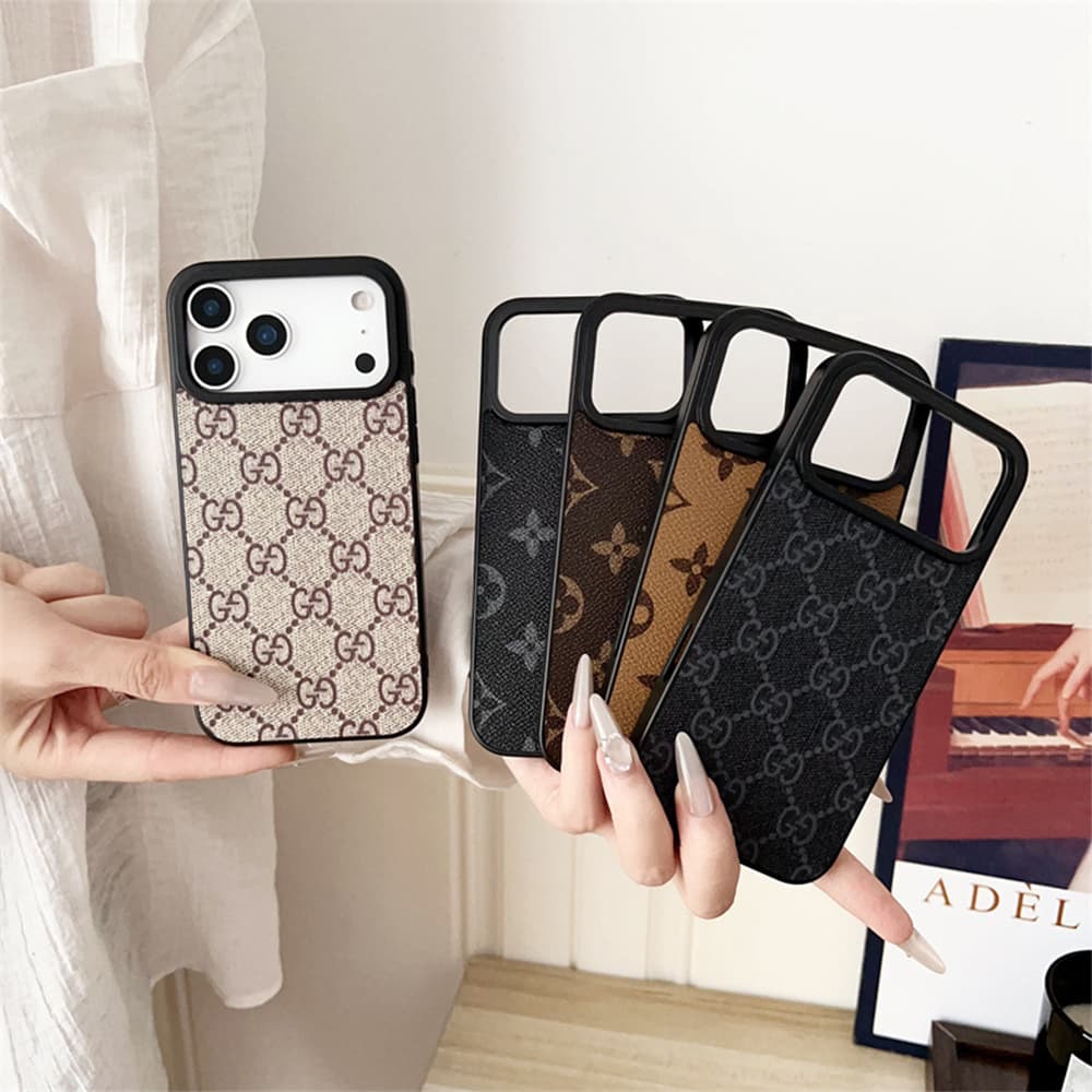 LV Gucci Burberry Large Hole Leather Covered iPhone Case