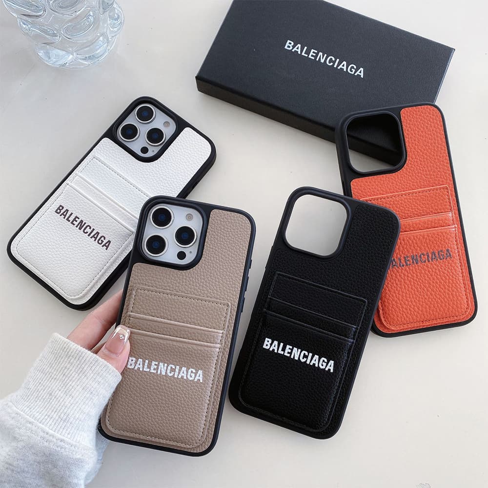 Balenciaga Logo Print with Double-layer Card Slots iPhone Case (4 Colors)