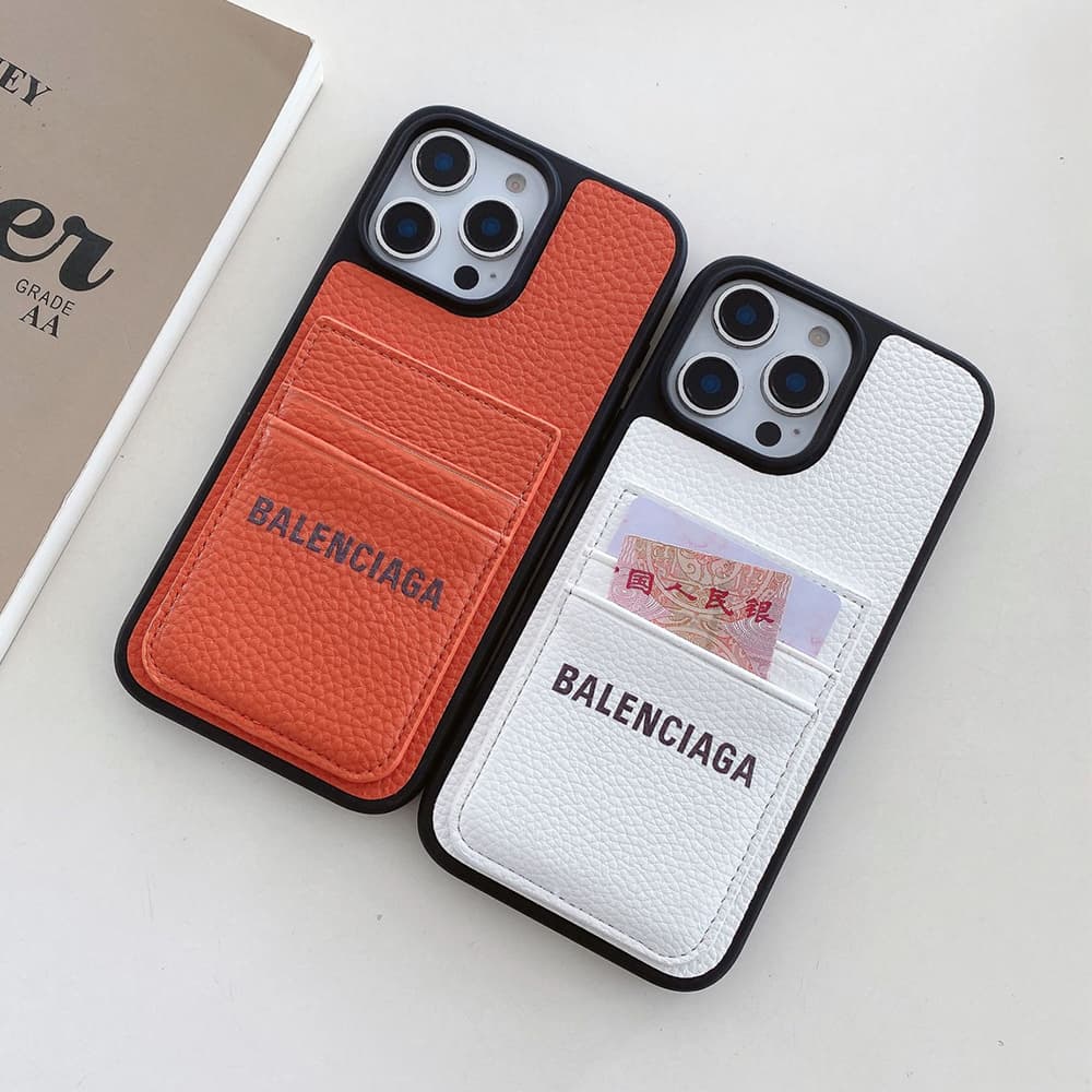 Balenciaga Logo Print with Double-layer Card Slots iPhone Case (4 Colors)