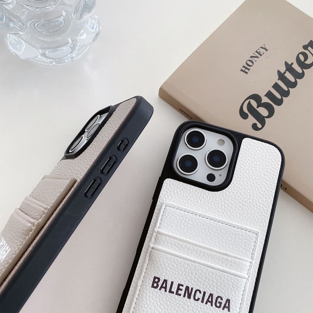 Balenciaga Logo Print with Double-layer Card Slots iPhone Case (4 Colors)