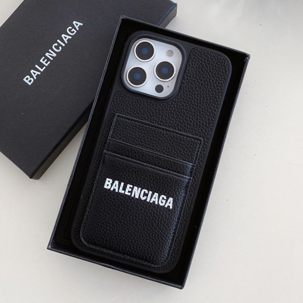 Balenciaga Logo Print with Double-layer Card Slots iPhone Case (4 Colors)